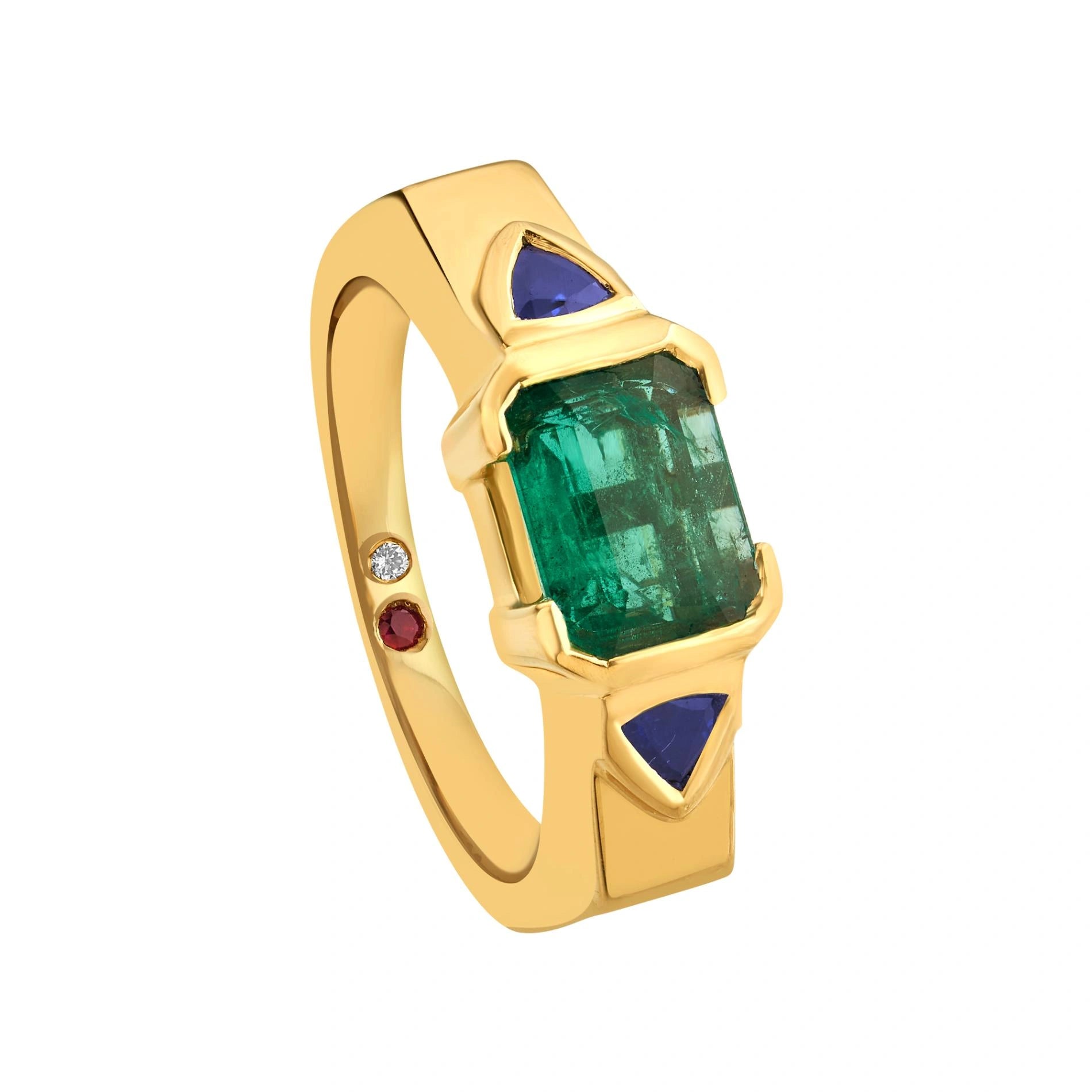 Aria Emerald Trilliant Trio Ring - Zen Diamond India