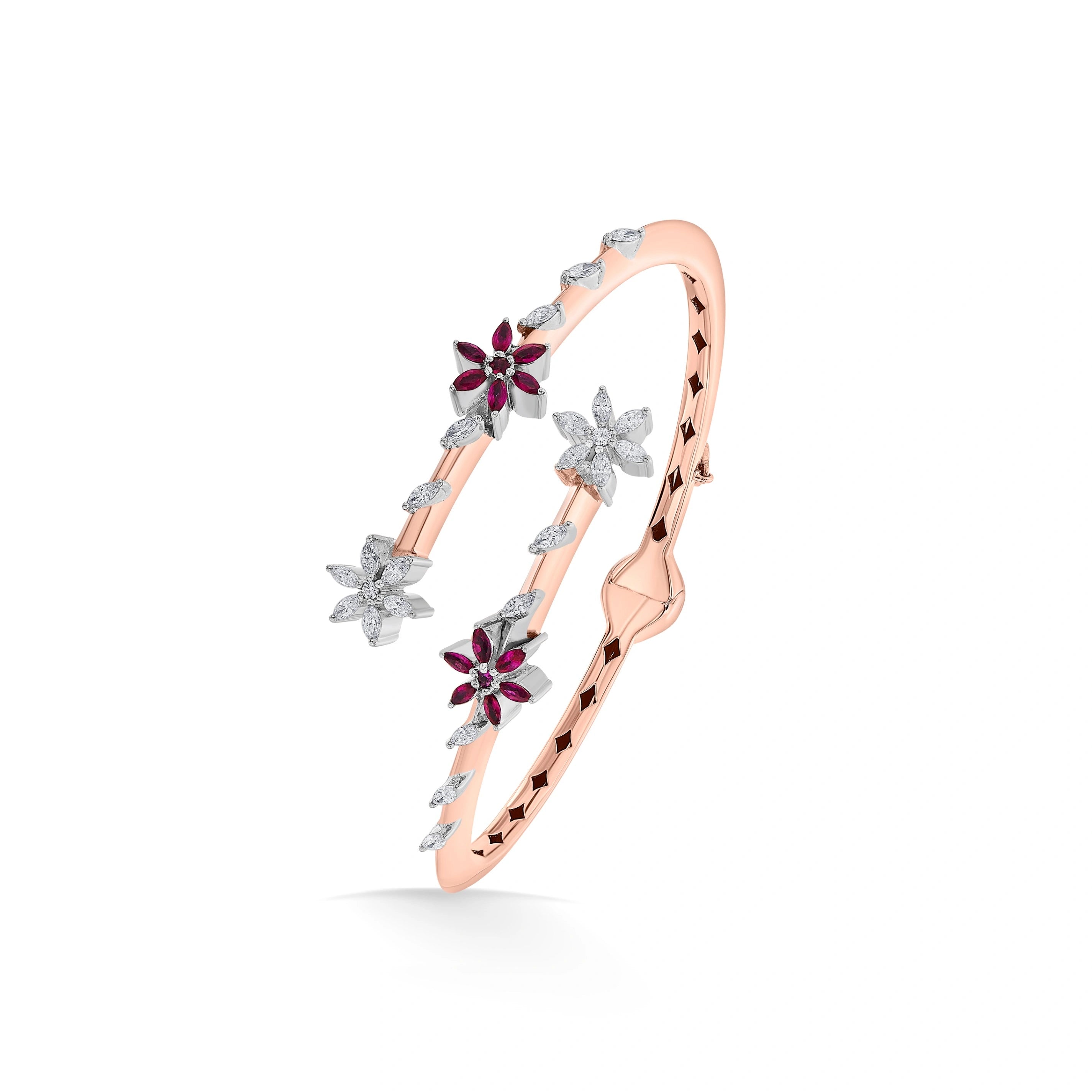 Toren Ruby Floral Vine Cuff Bracelet - Zen Diamond India