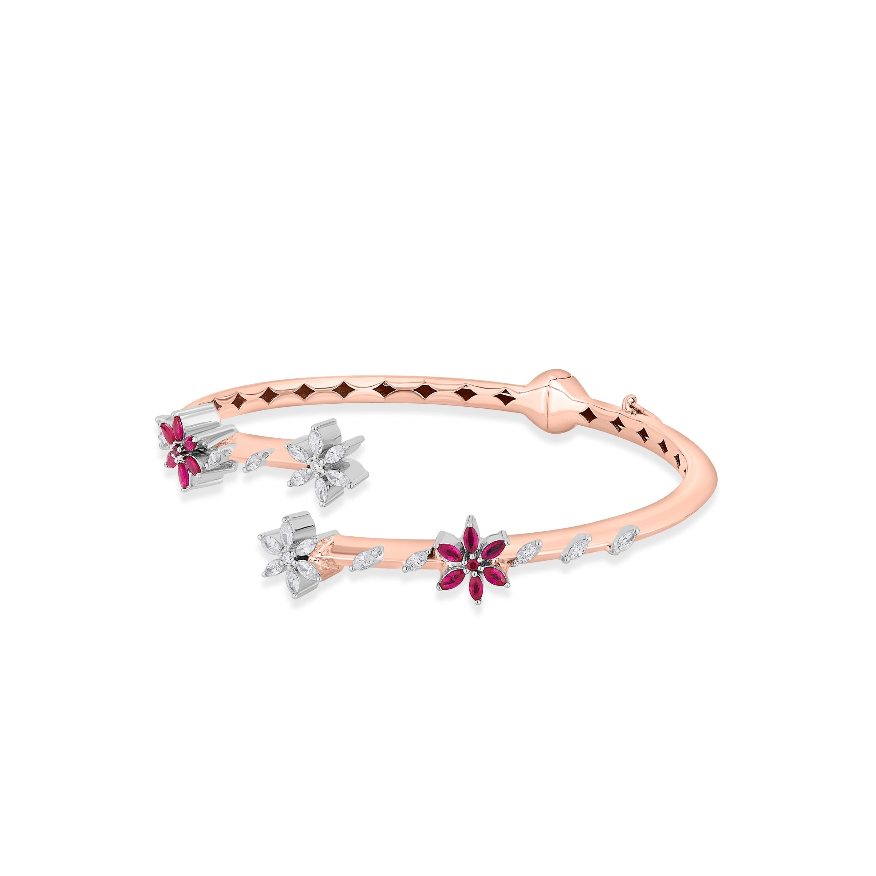 Toren Ruby Floral Vine Cuff Bracelet - Zen Diamond India