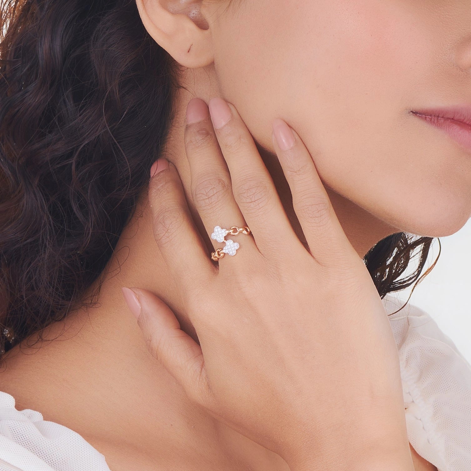 Cuban Dimaond Duo Open Clover Ring