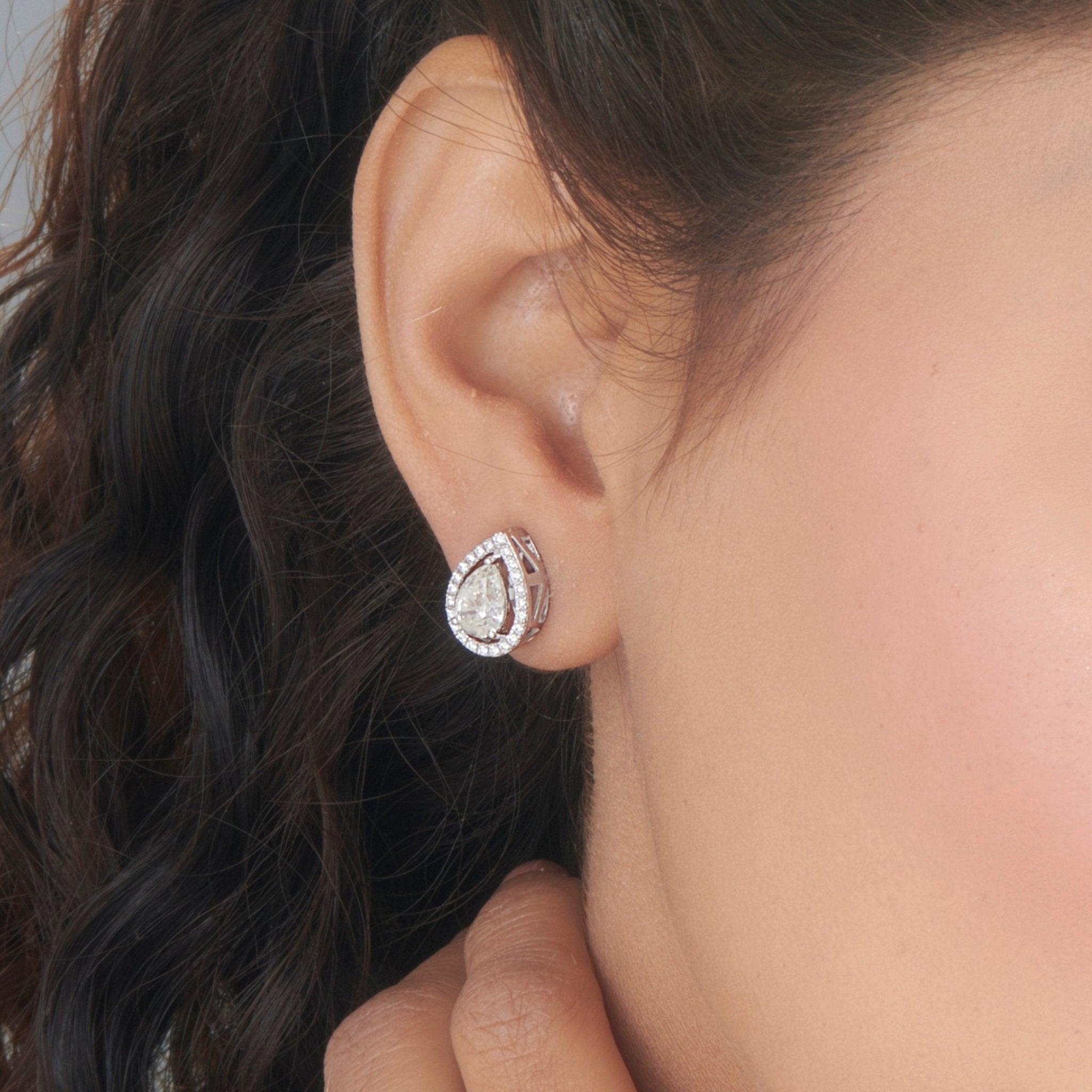 Zen Pirlanta 0.70 cts Pear Halo Solitaire Earrings