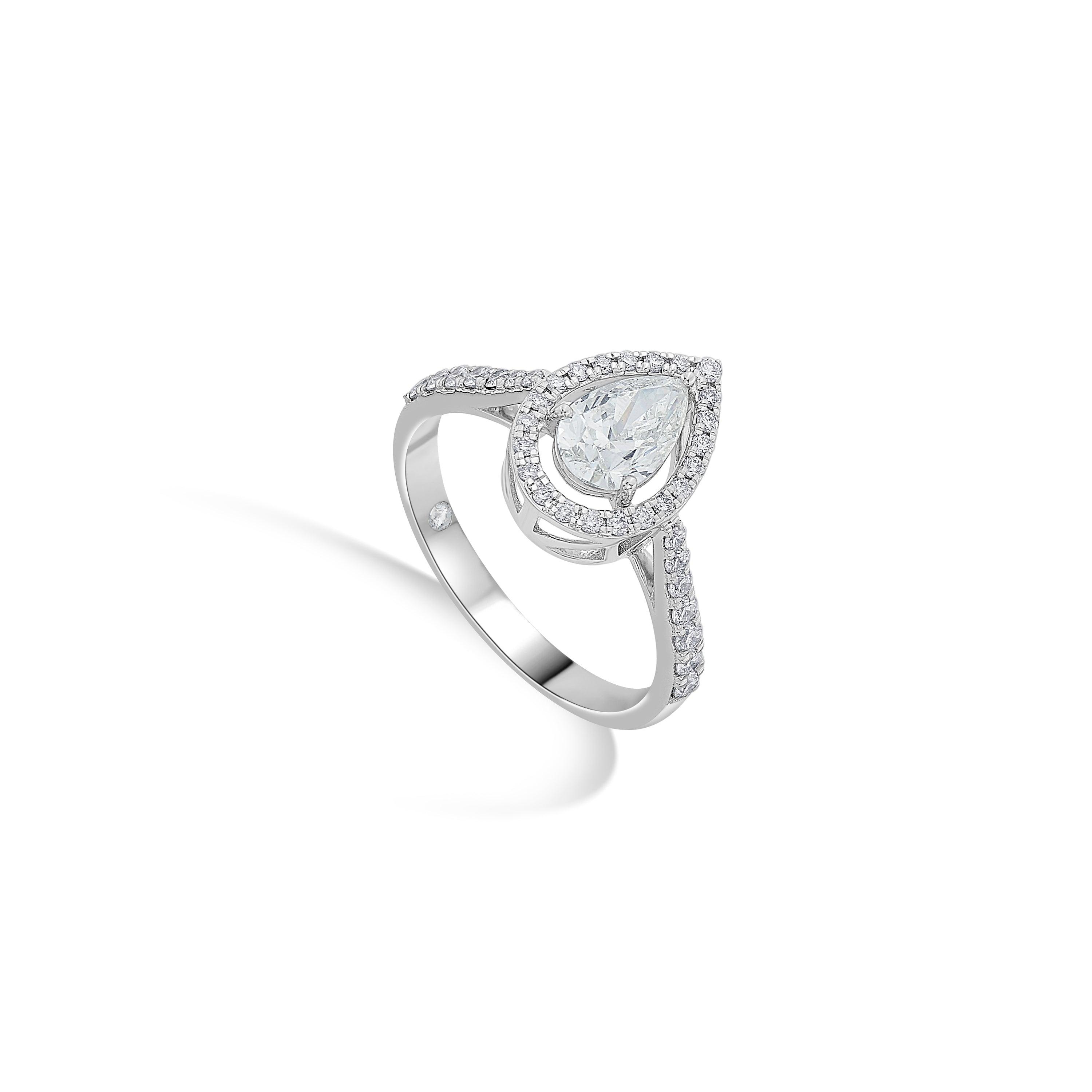 Zen Pirlanta 0.70 cts Pear Halo Solitaire Ring