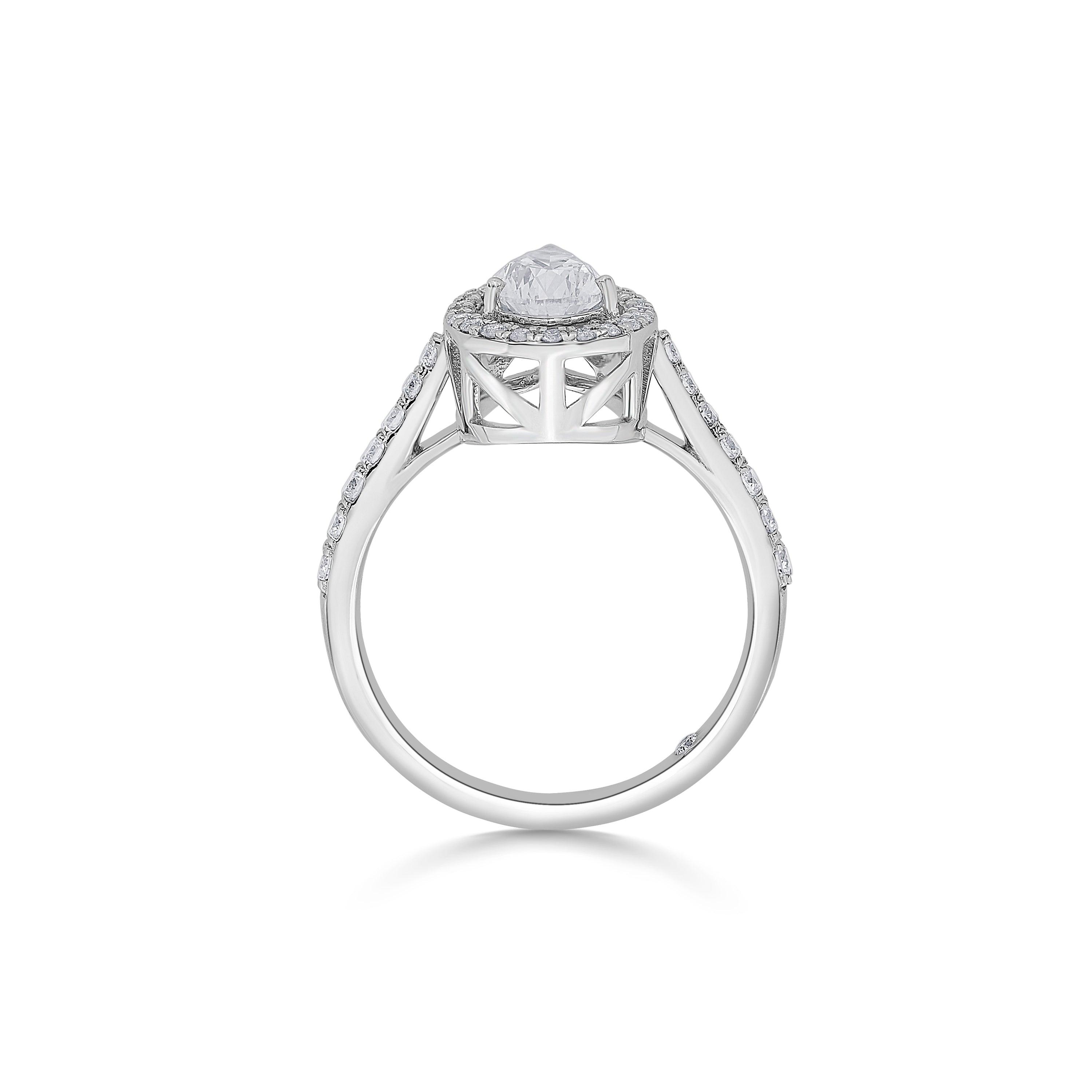Zen Pirlanta 0.70 cts Pear Halo Solitaire Ring