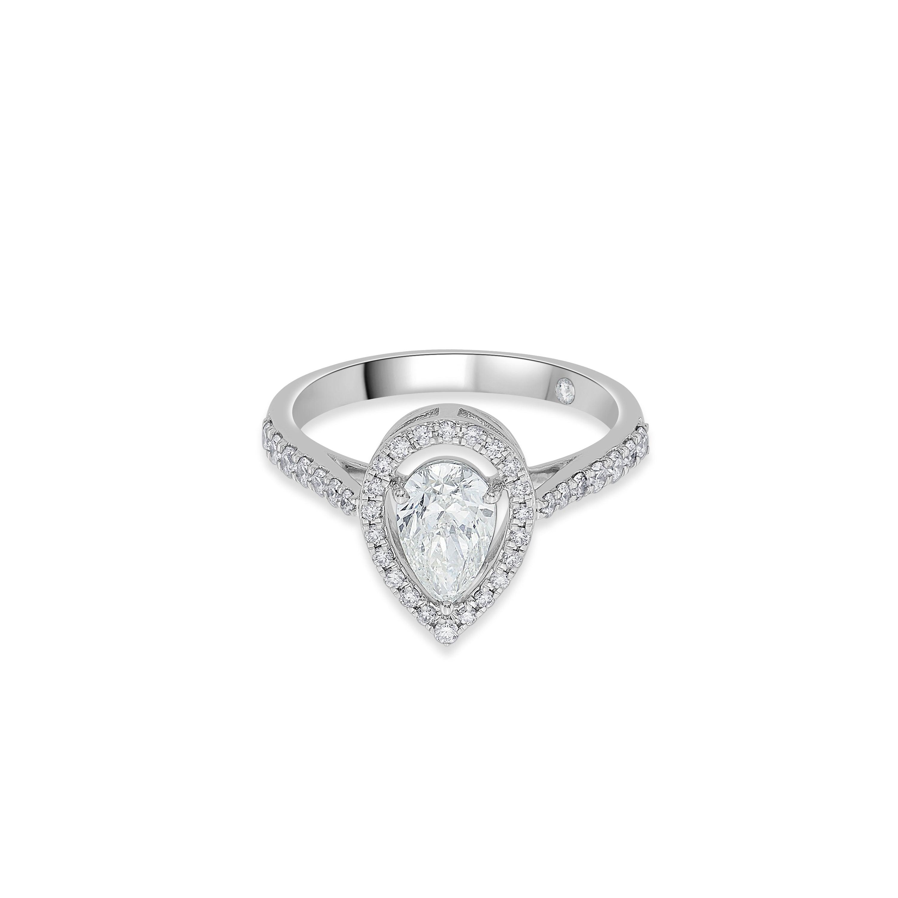 Zen Pirlanta 0.70 cts Pear Halo Solitaire Ring