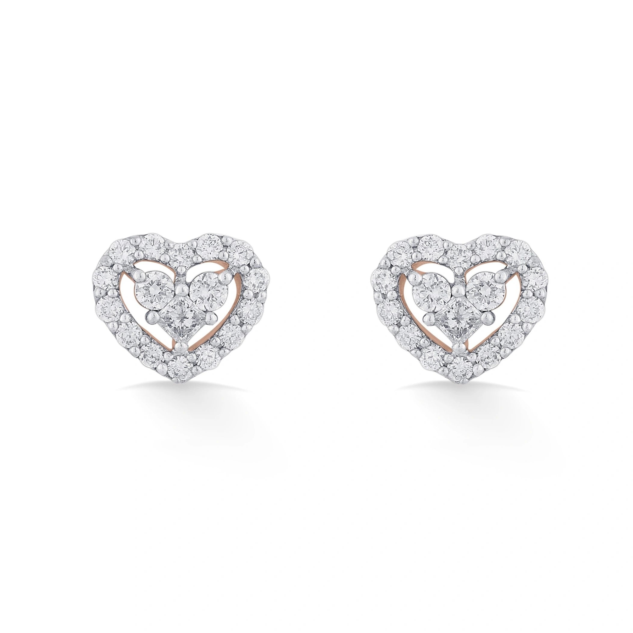 Love Knot Radiant Double Heart Studs - Zen Diamond India