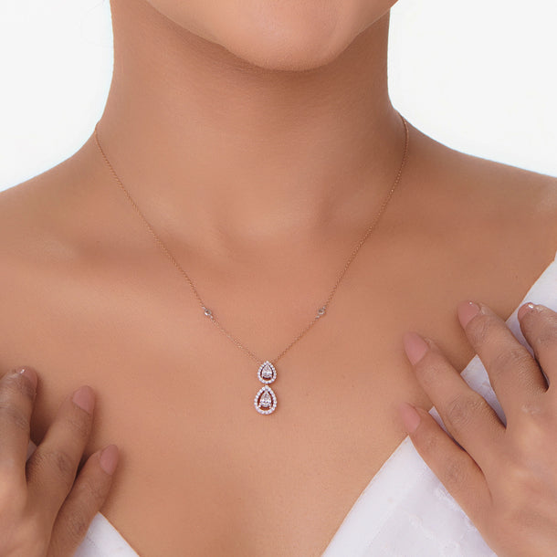 Dewdrop Duo Twin Halo Diamond Pendant - Zen Diamond India