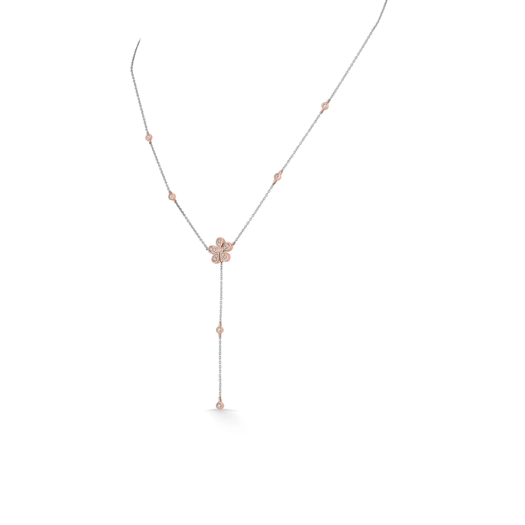 Blush Bloom Diamond Petal Lariat Necklace - Zen Diamond India
