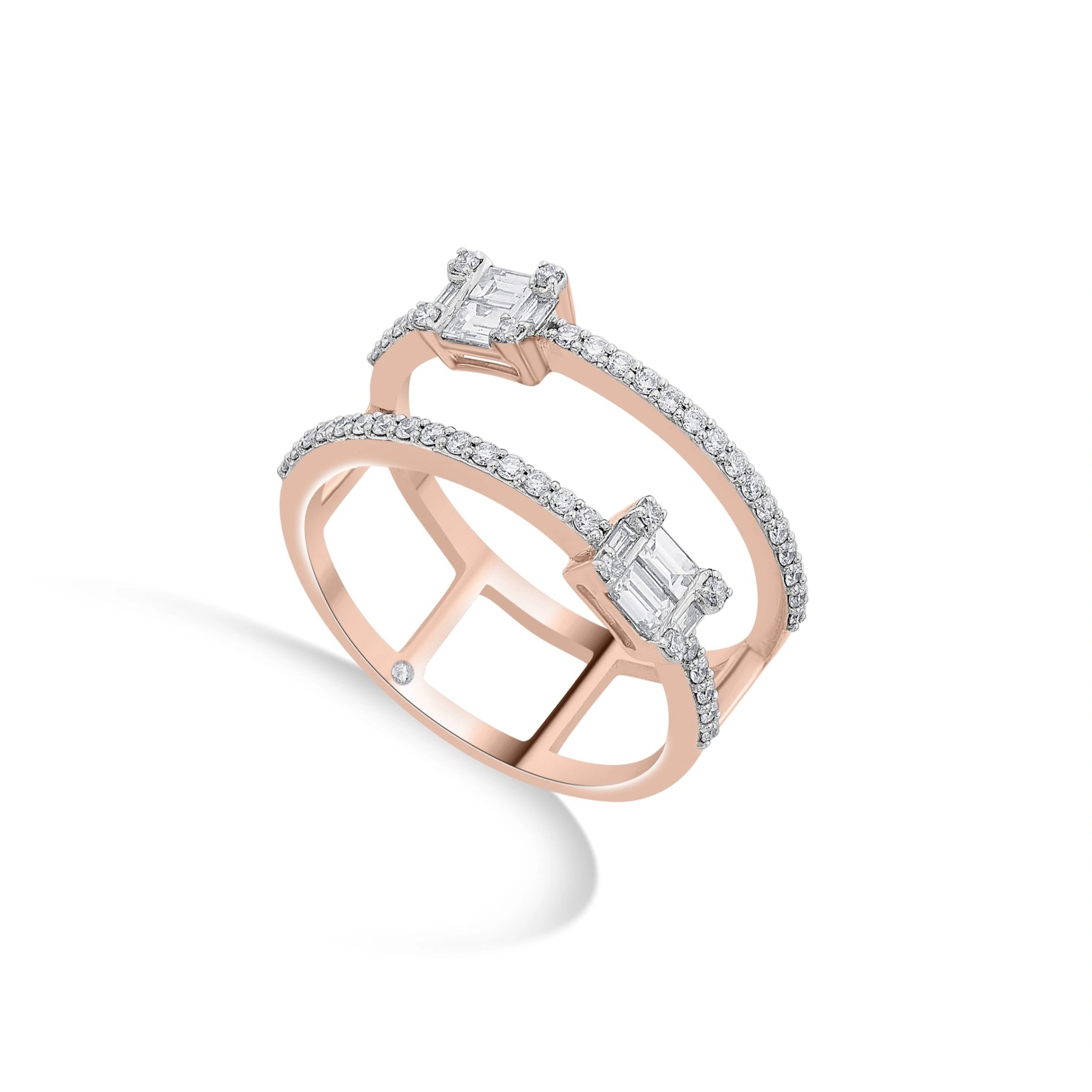 Rose Eclat Twin Emerald Diamond Ring