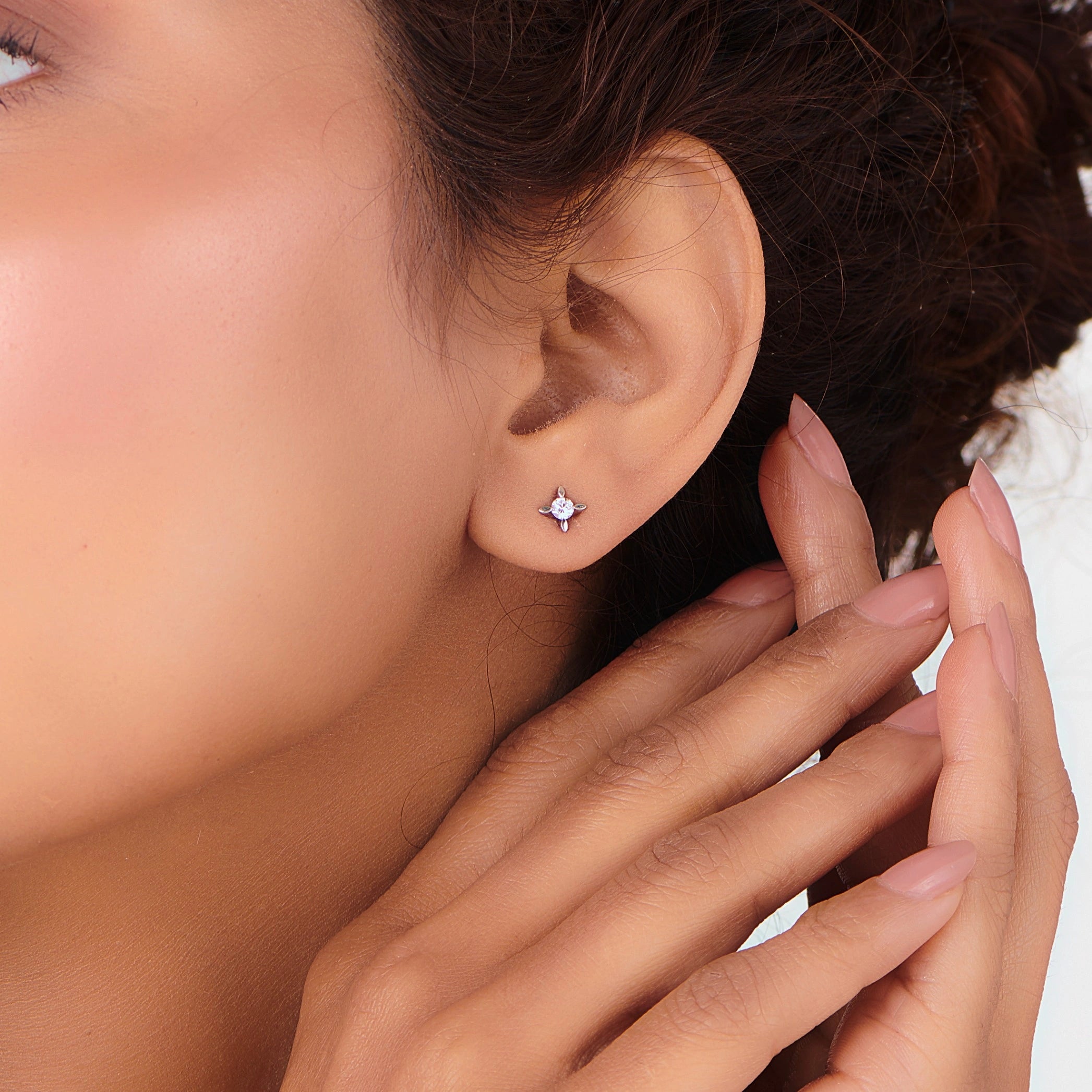 Solitaire Sparkling Petal Studs - Zen Diamond India