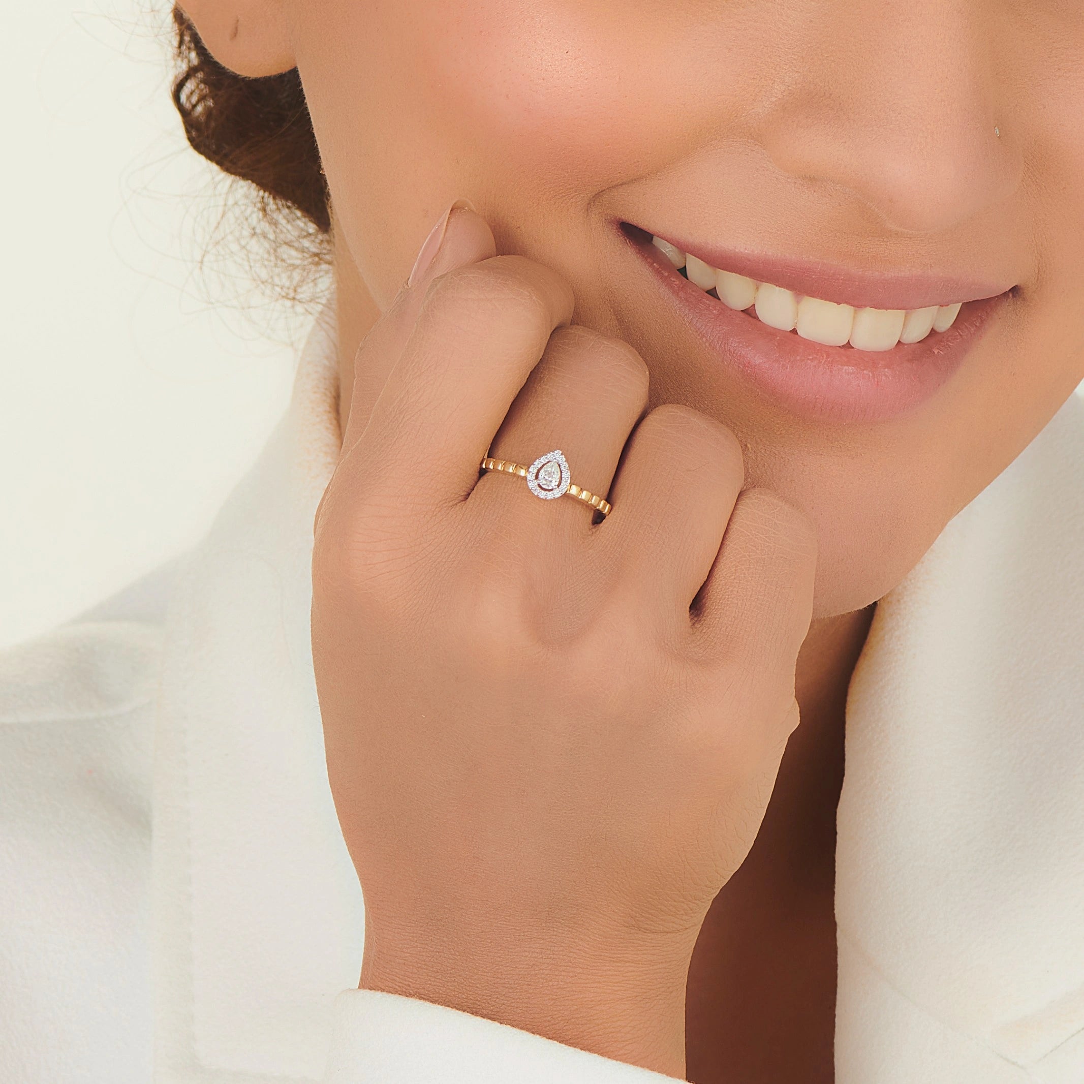 Sassy Golden Teardrop Glamour Ring - Zen Diamond India