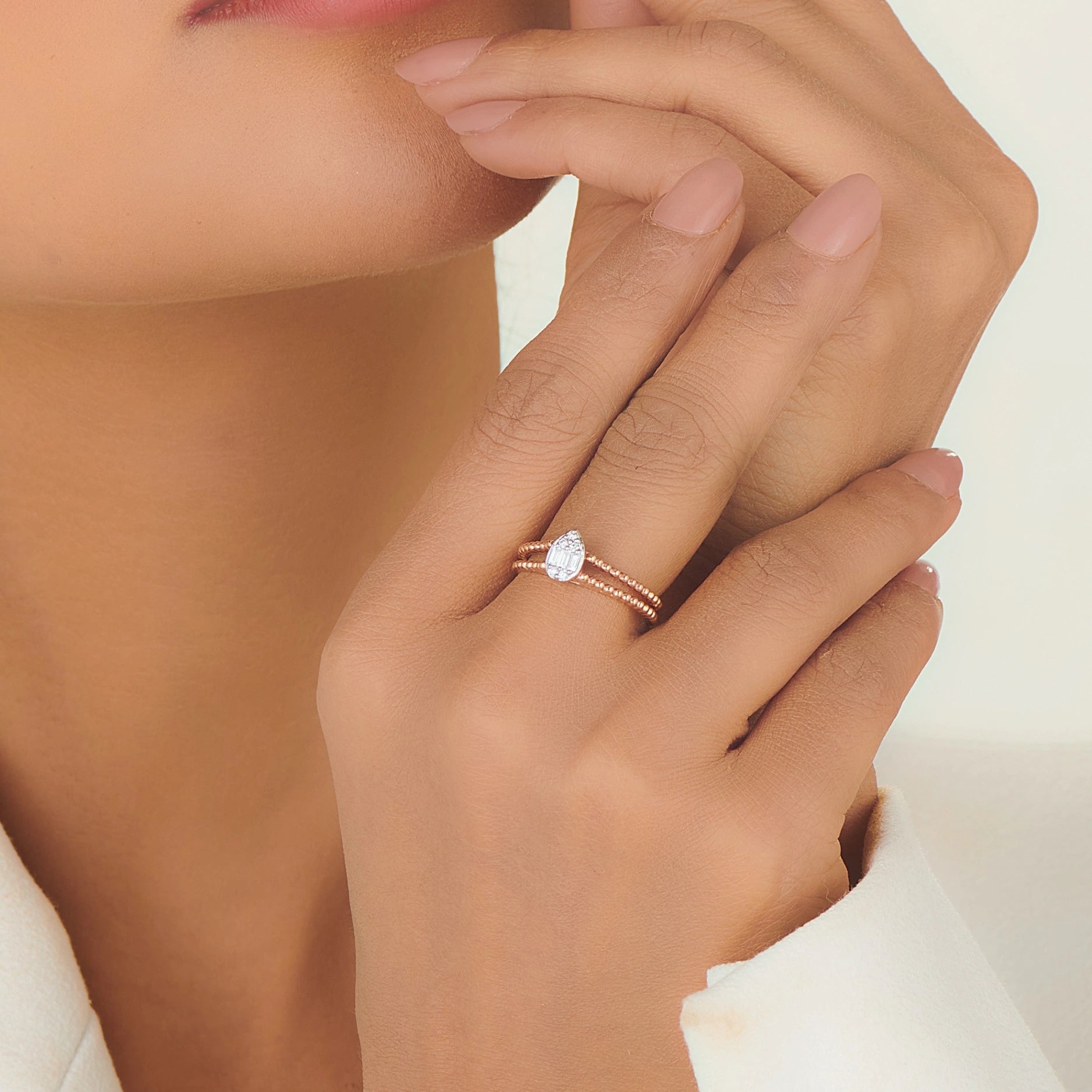 Sassy Glam Teardrop Baguette Bliss Ring - Zen Diamond India