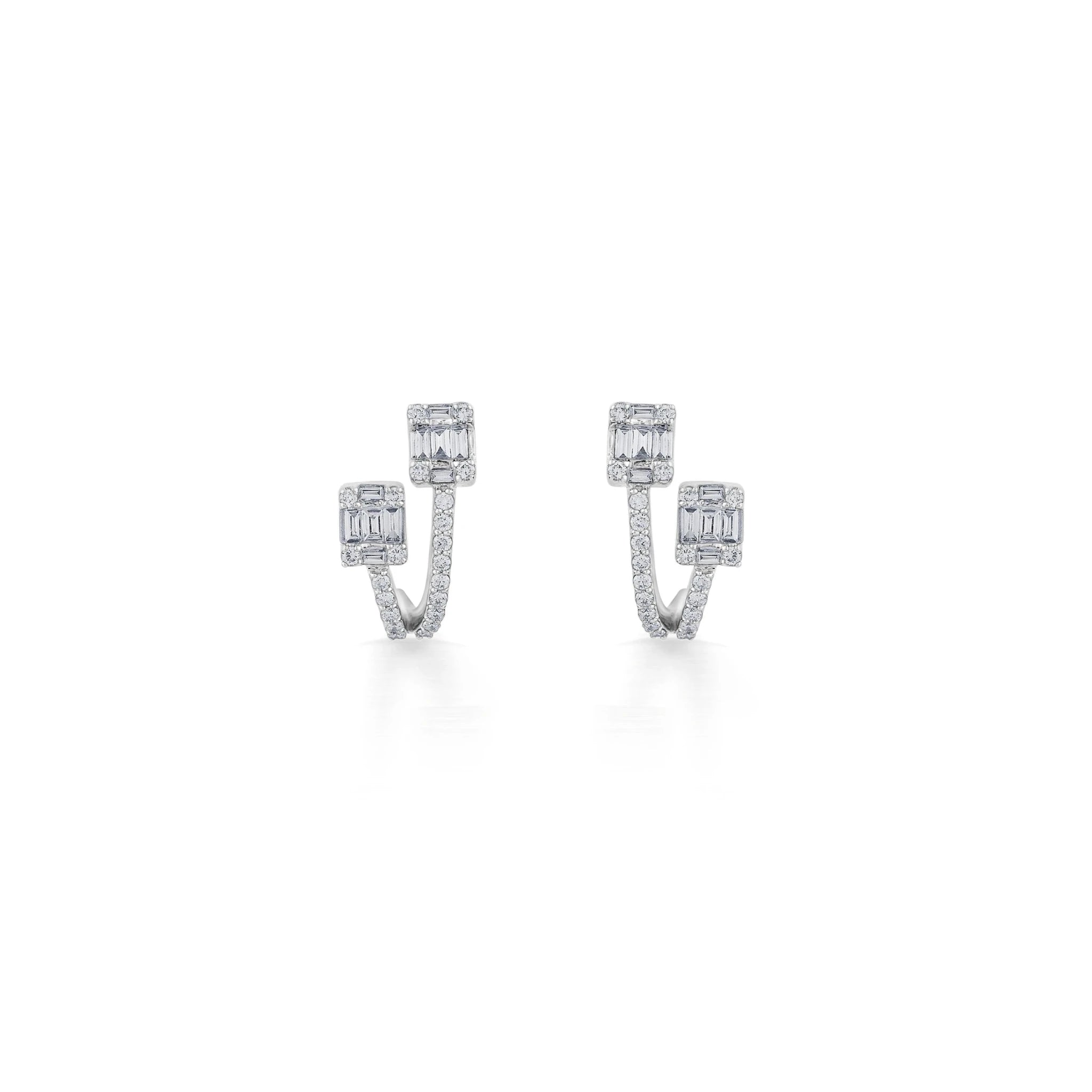 Classic Twin Radiance Baguette Curve Earrings - Zen Diamond India