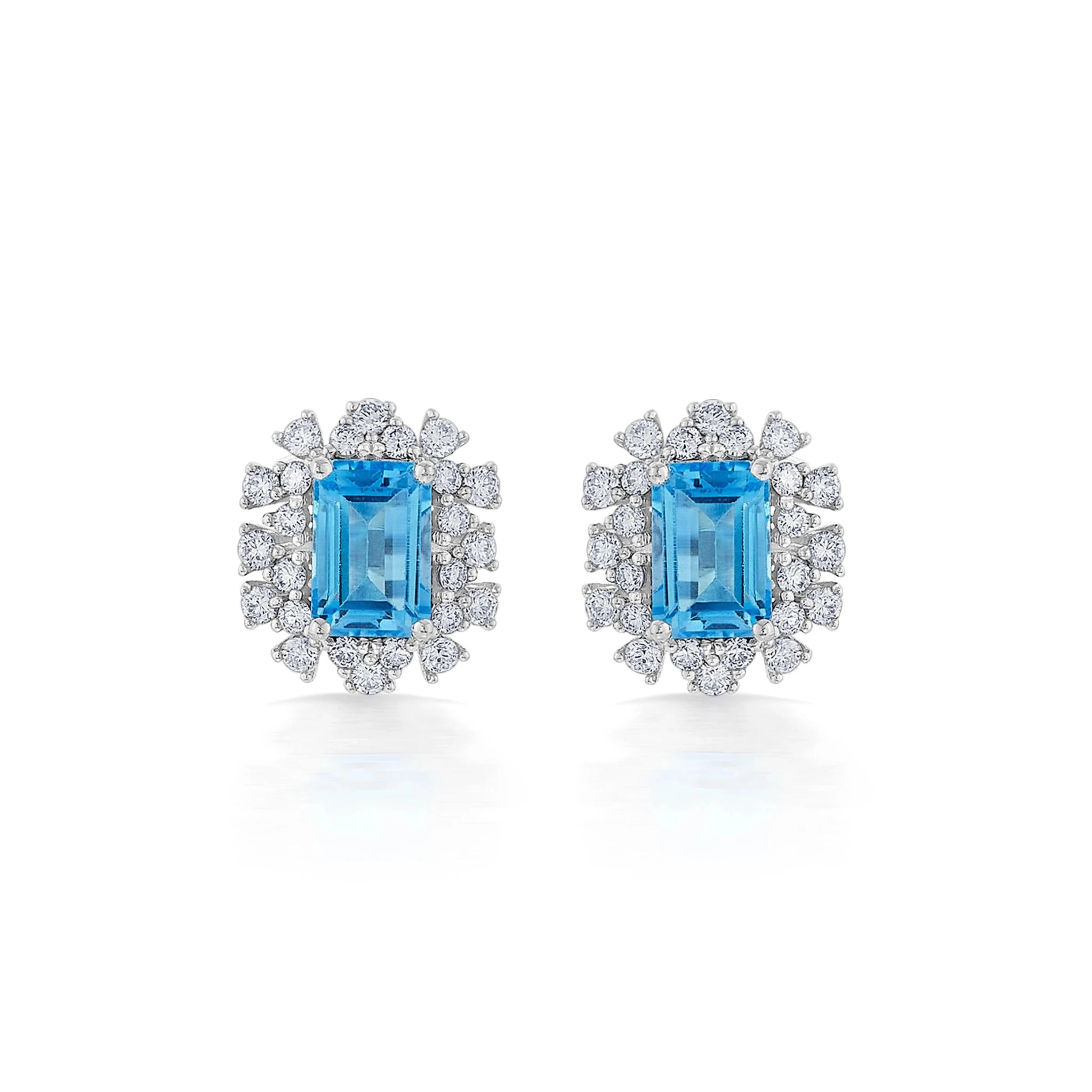 Color Pop Radiant Blue Topaz Halo Statement Earrings - Zen Diamond India