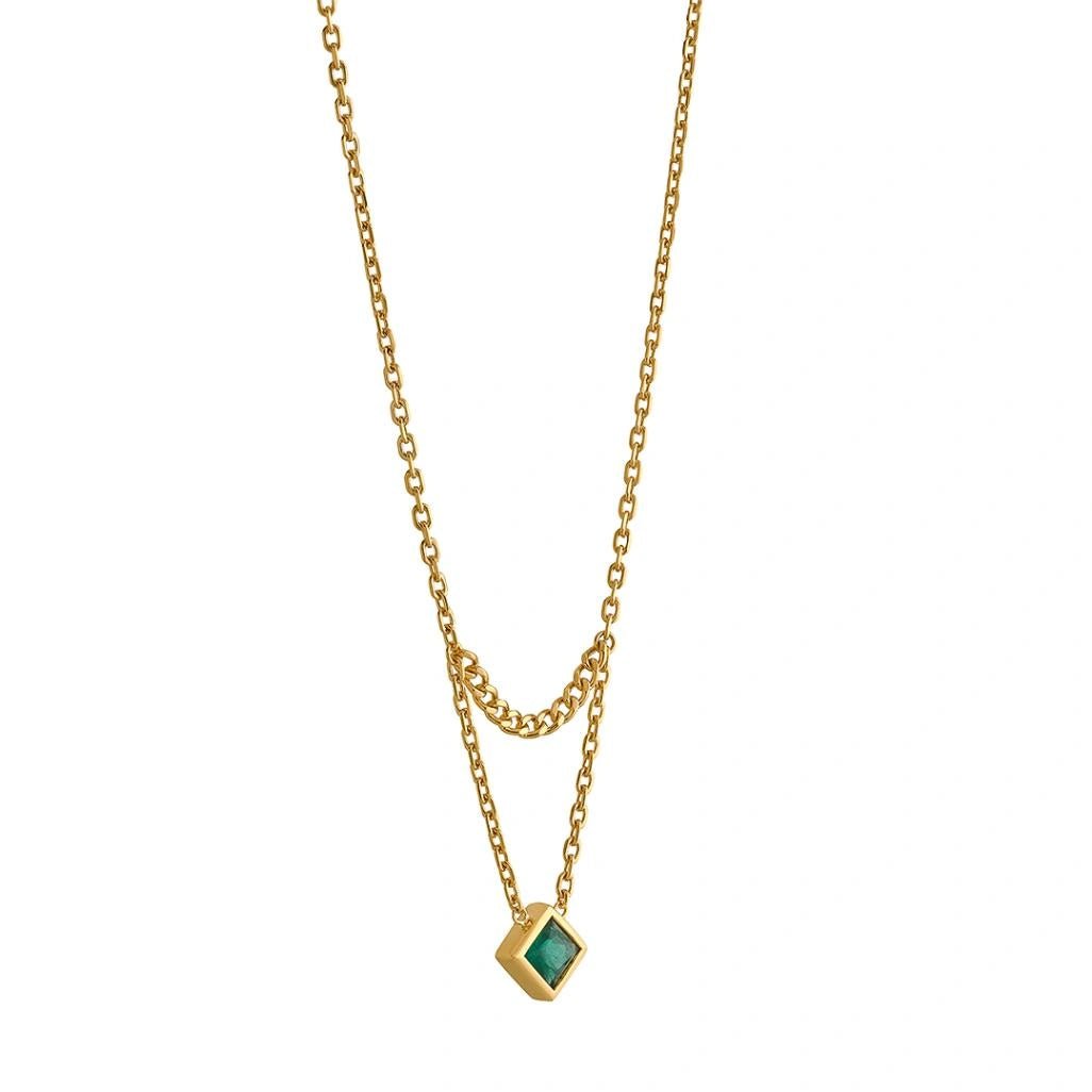Aria Emerald Rhombus Duo Necklace - Zen Diamond India