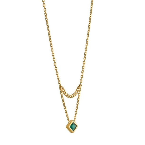 Aria Emerald Rhombus Duo Necklace - Zen Diamond India