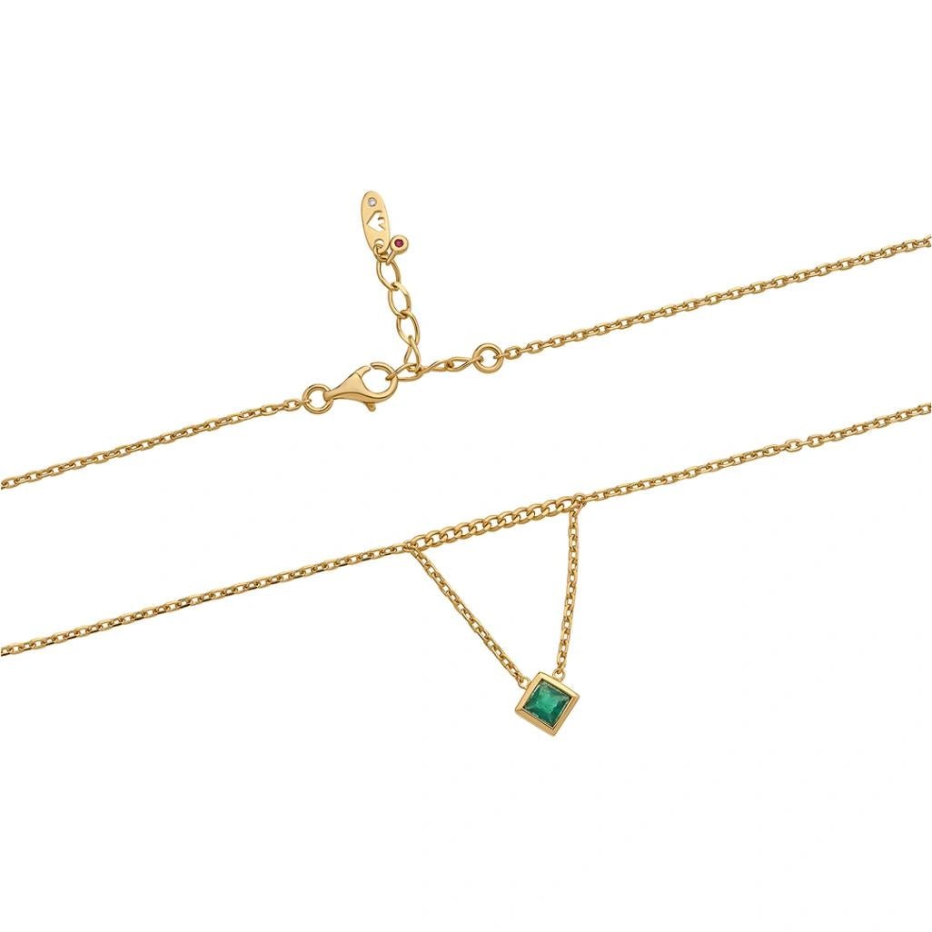 Aria Emerald Rhombus Duo Necklace - Zen Diamond India