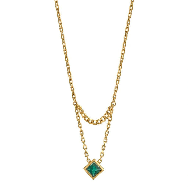 Aria Emerald Rhombus Duo Necklace - Zen Diamond India