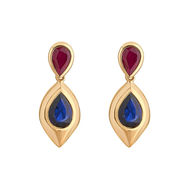 Aria Crimson & Sapphire Teardrop Elegance Earrings - Zen Diamond India