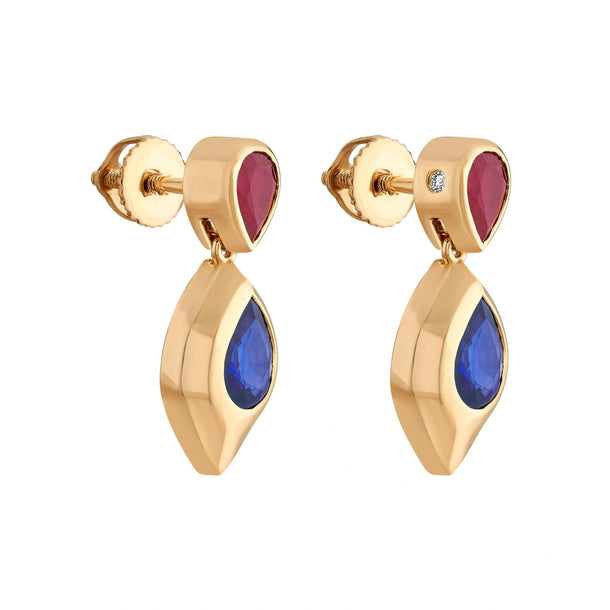 Aria Crimson & Sapphire Teardrop Elegance Earrings - Zen Diamond India