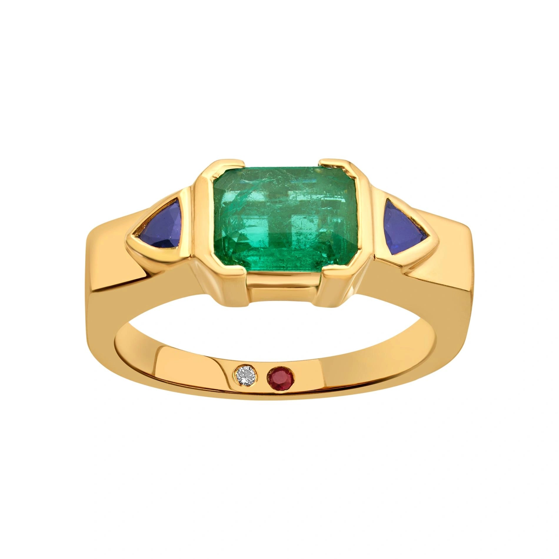 Aria Emerald Trilliant Trio Ring - Zen Diamond India