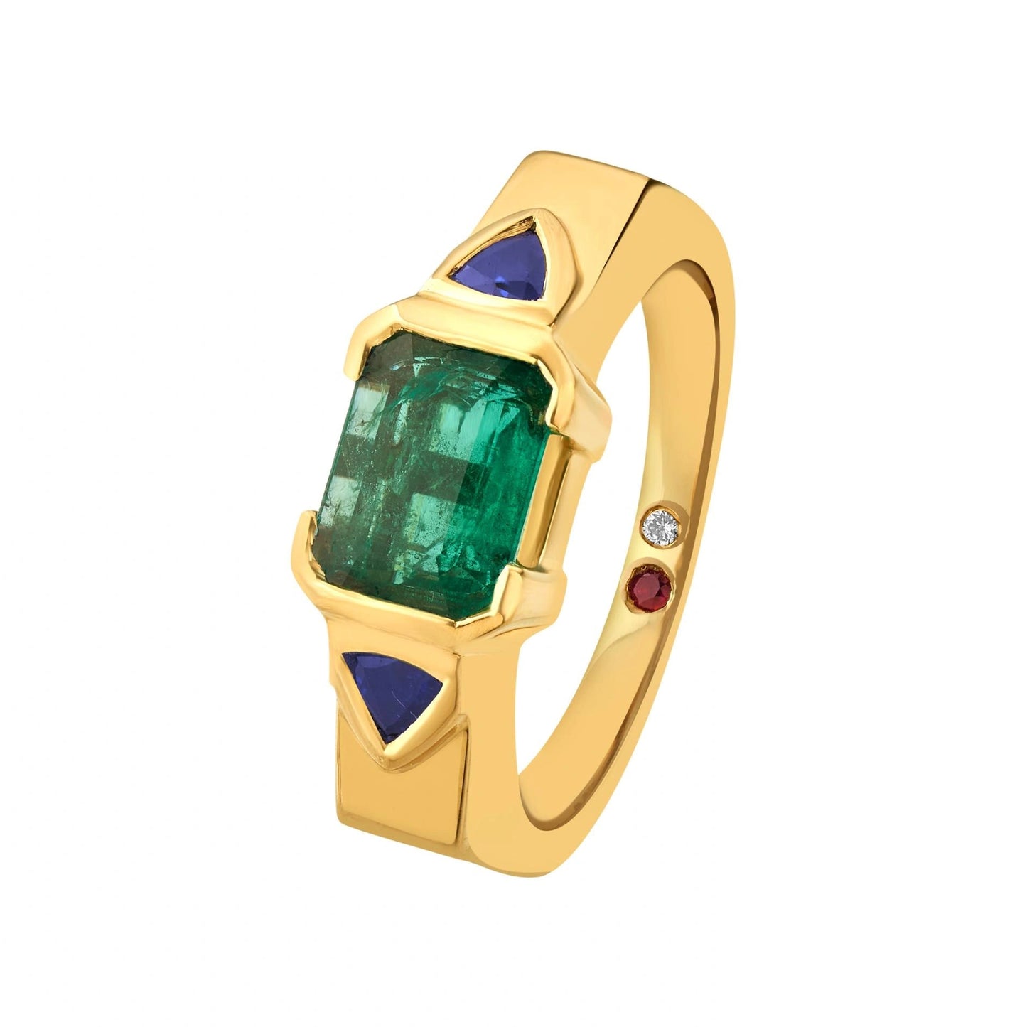Aria Emerald Trilliant Trio Ring - Zen Diamond India