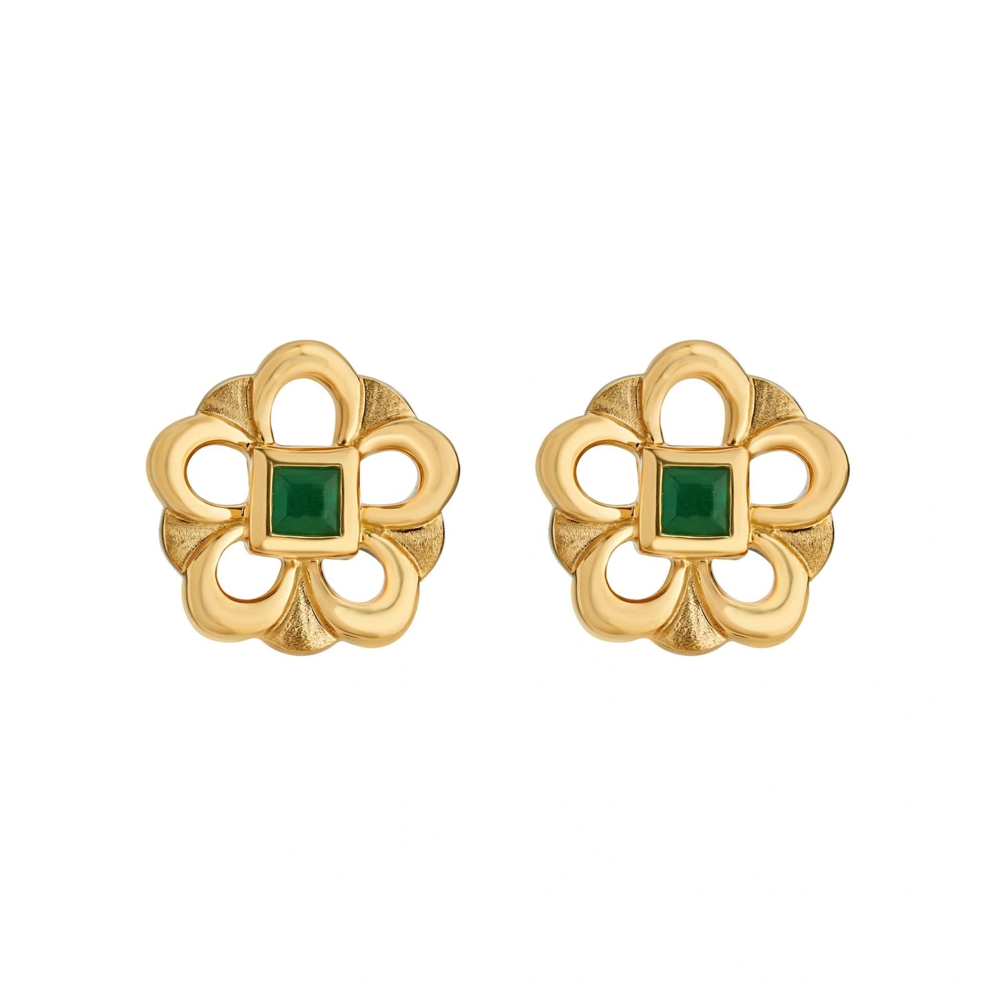 Aria Emerald Bloom Gold Studs - Zen Diamond India