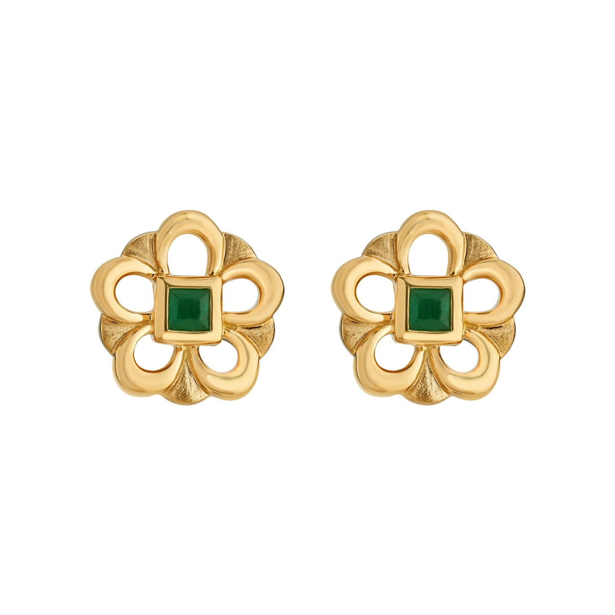 Aria Emerald Bloom Gold Studs - Zen Diamond India