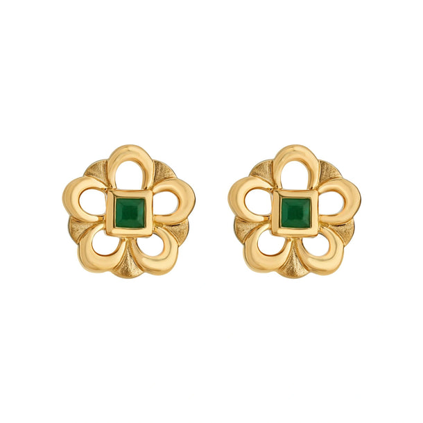 Aria Emerald Bloom Gold Studs - Zen Diamond India