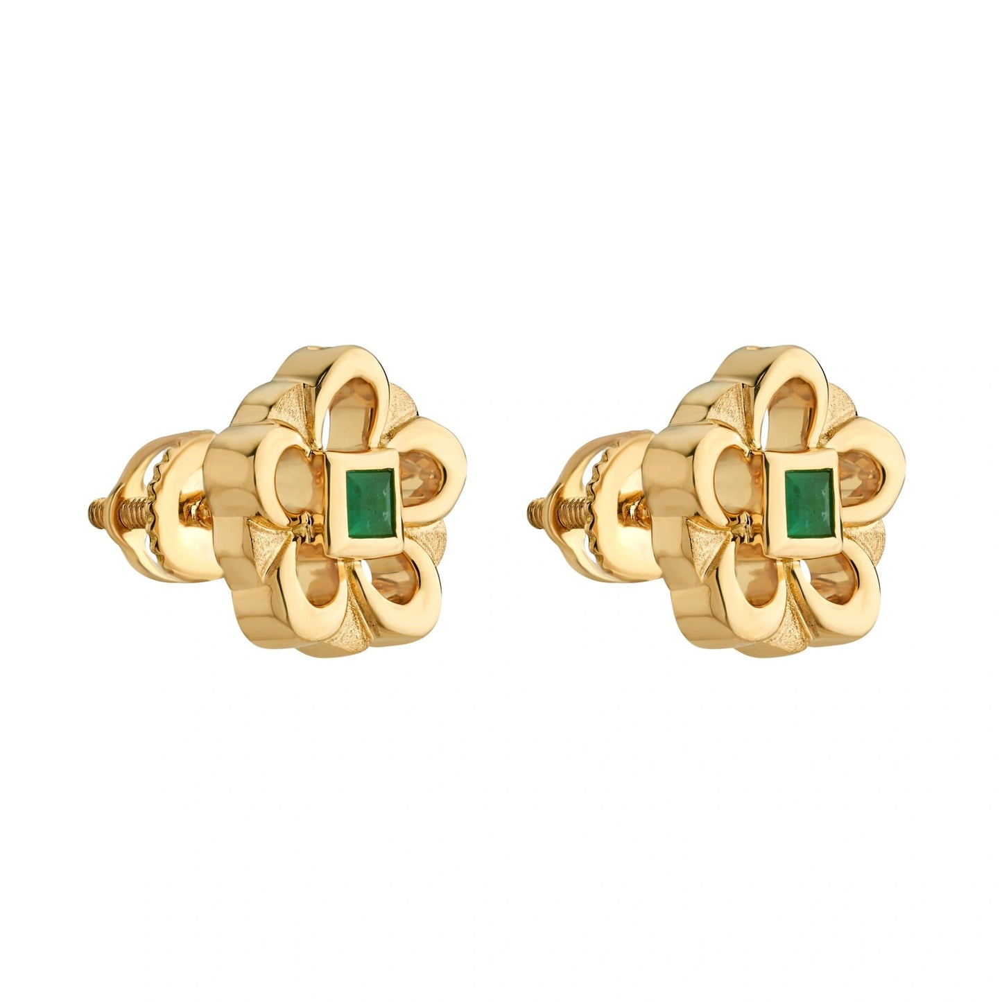 Aria Emerald Bloom Gold Studs - Zen Diamond India