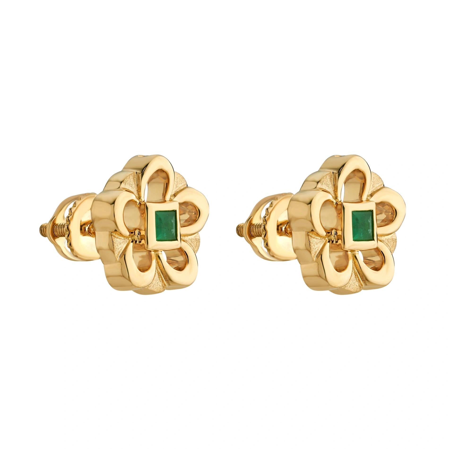 Aria Emerald Bloom Gold Studs - Zen Diamond India