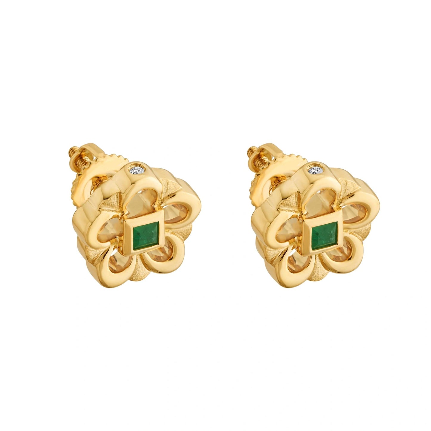 Aria Emerald Bloom Gold Studs - Zen Diamond India