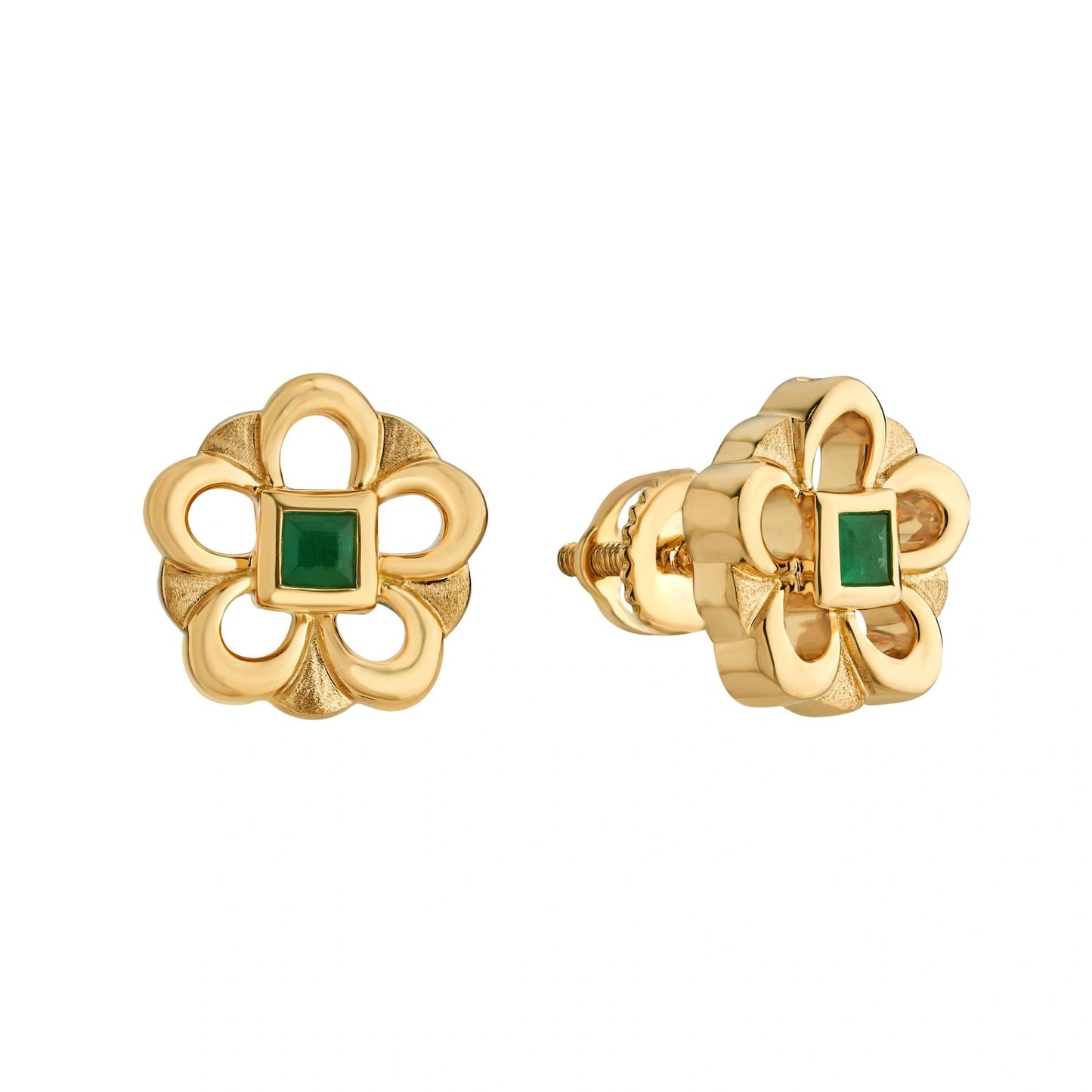 Aria Emerald Bloom Gold Studs - Zen Diamond India