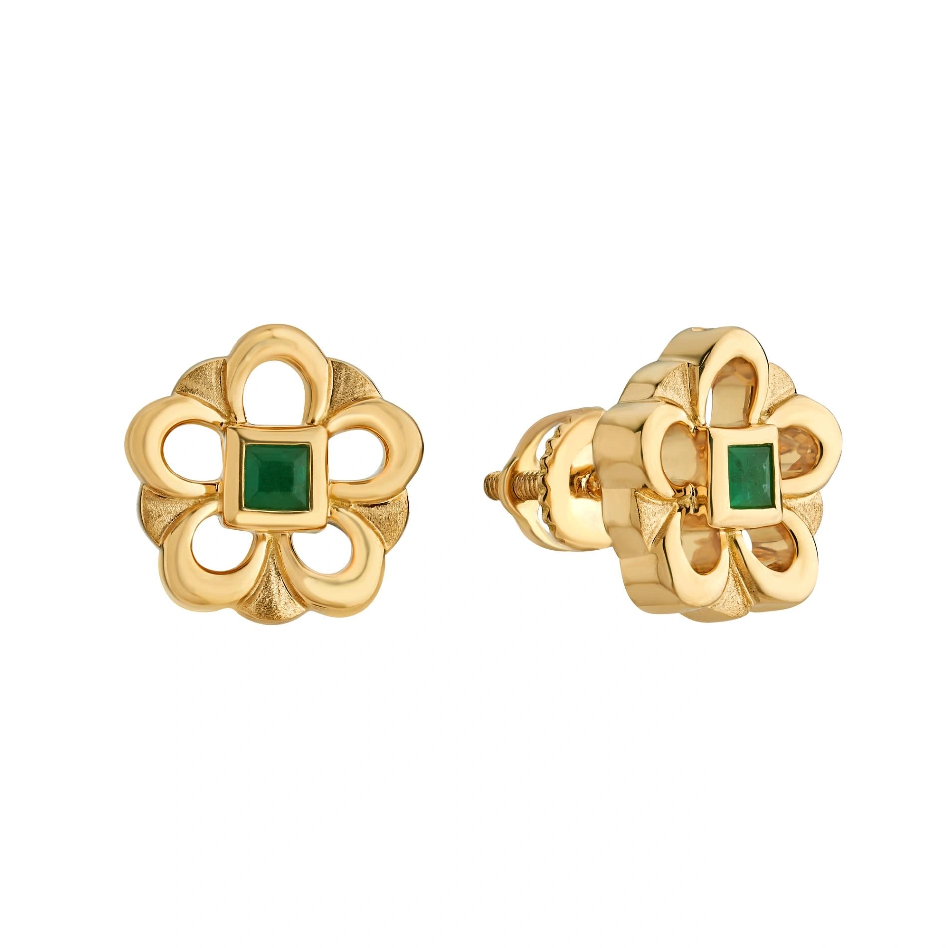 Aria Emerald Bloom Gold Studs - Zen Diamond India