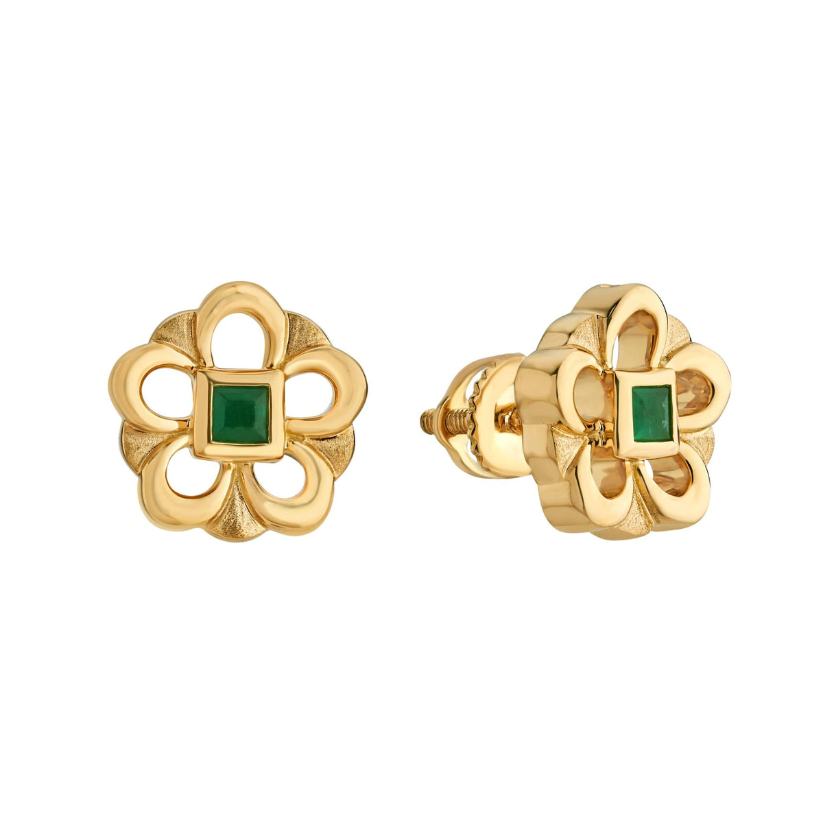 Aria Emerald Bloom Gold Studs - Zen Diamond India