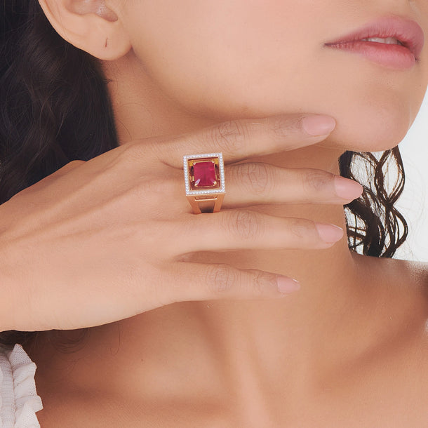 Toren Fiery Square Crown Ring