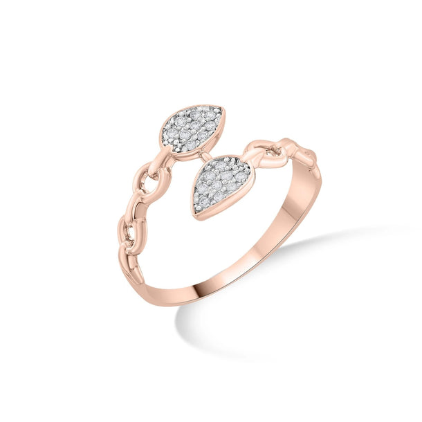 Diamond Leaf Cuban Link Open Ring
