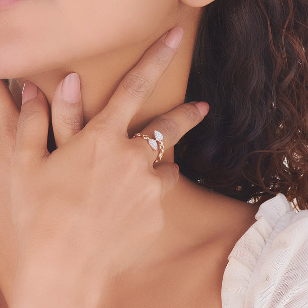 Diamond Leaf Cuban Link Open Ring