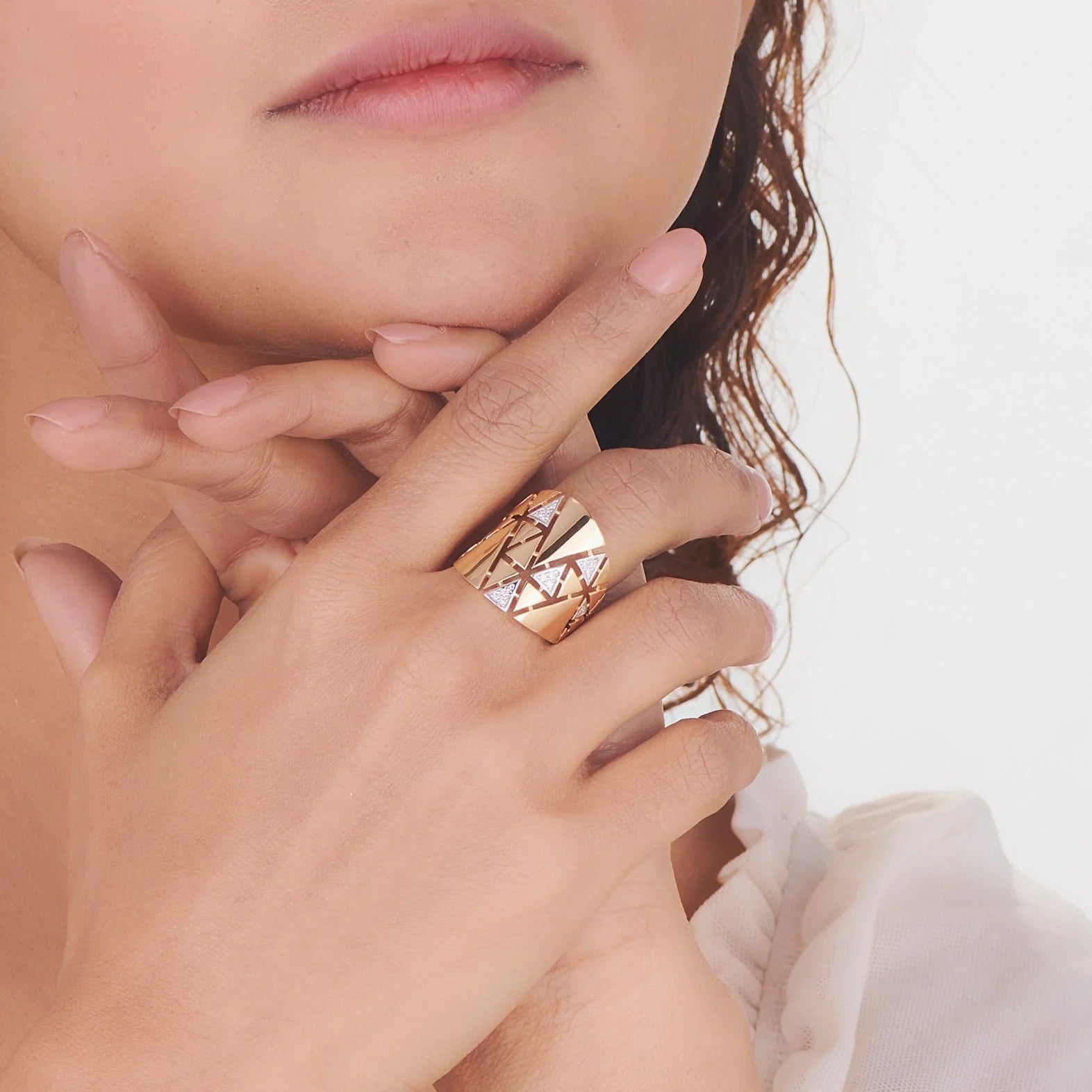 Soirée Matrix Geometric Gold Ring - Zen Diamond India