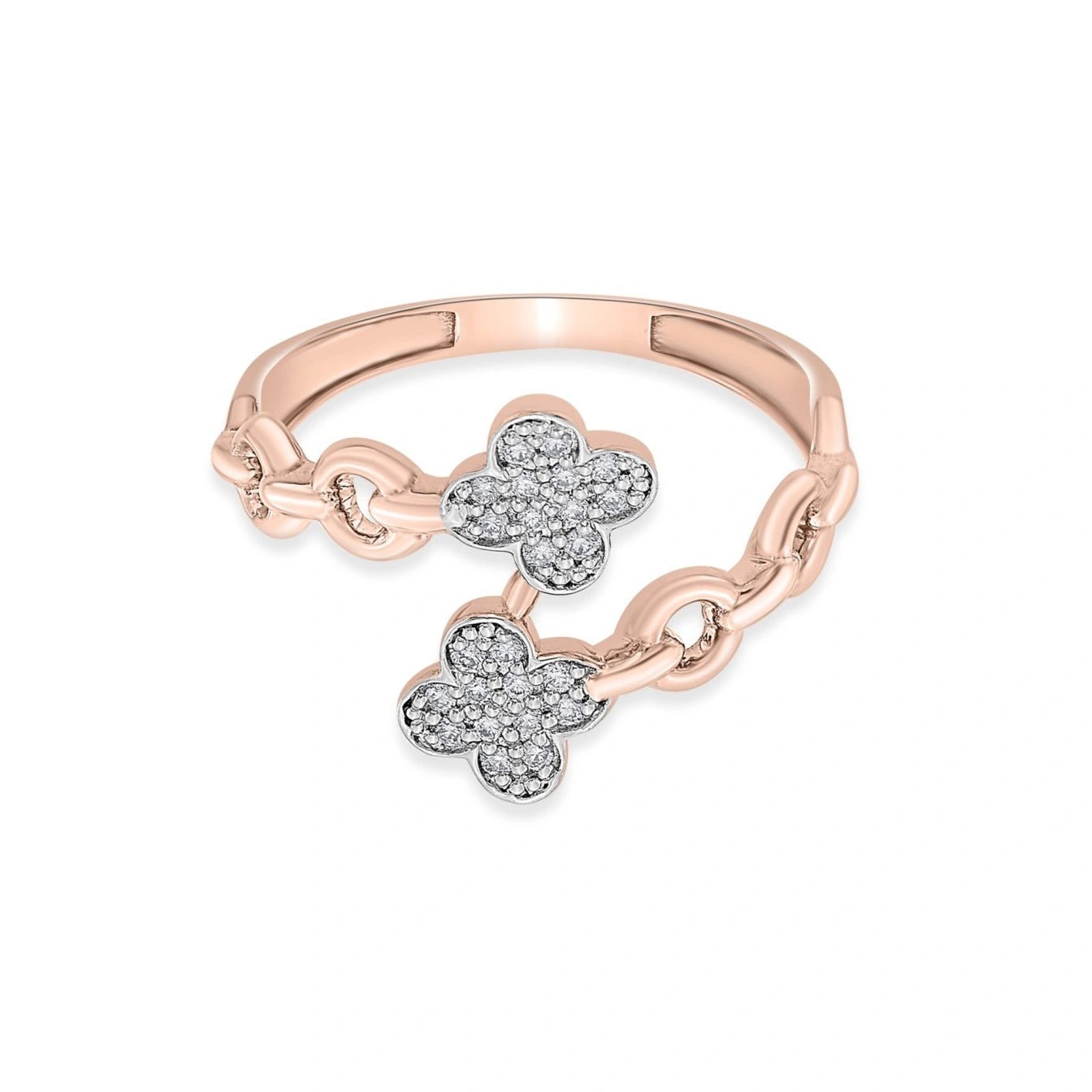 Cuban Dimaond Duo Open Clover Ring