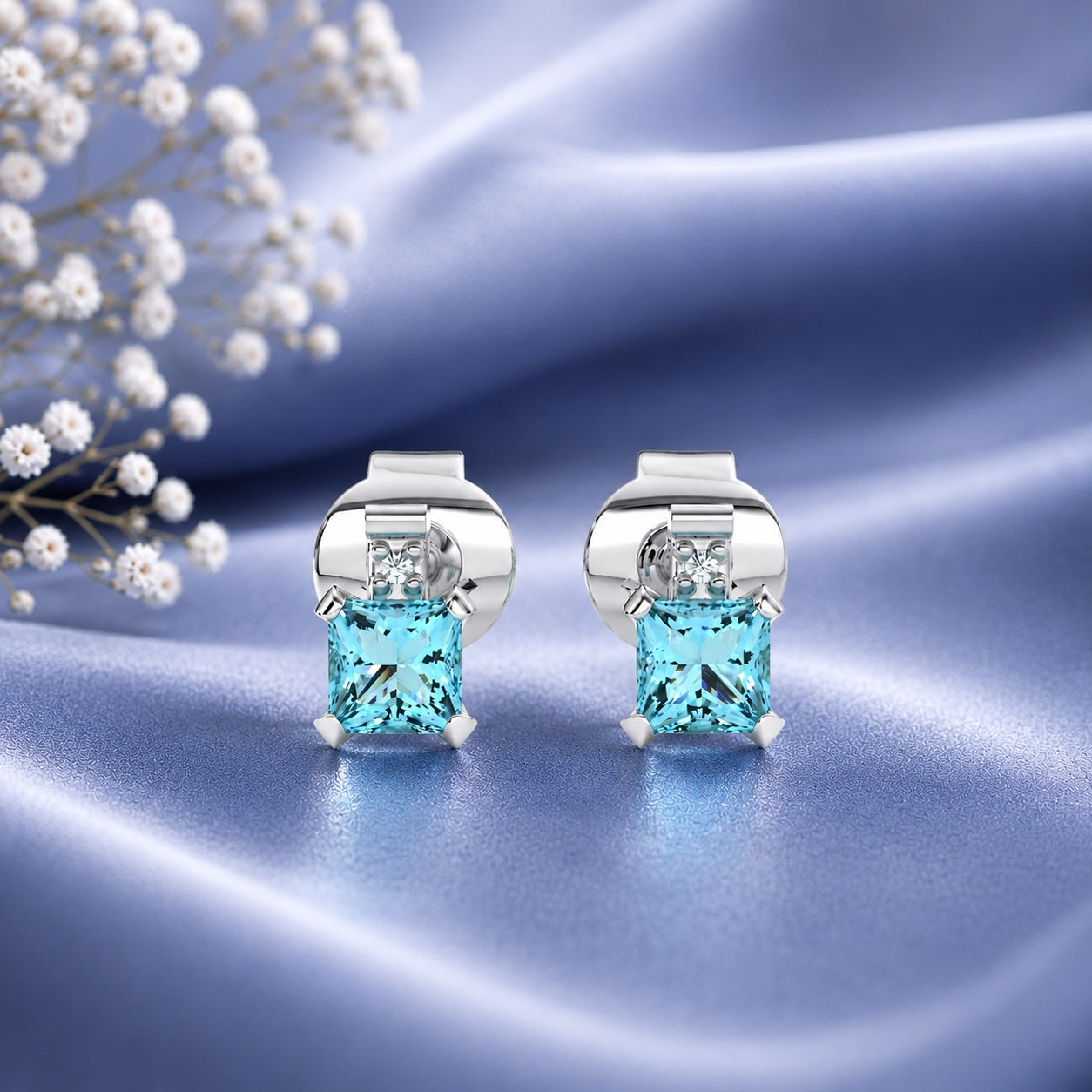 Gem Pop Midnight Blue Square Spark Stud Earrings