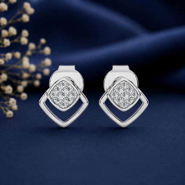 Celeste Golden Gleam Square Frame Spark Stud Earrings
