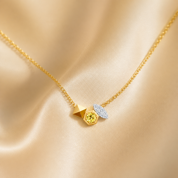 Gem Pop Golden Hexa Luminous Geometric Halo Pendant