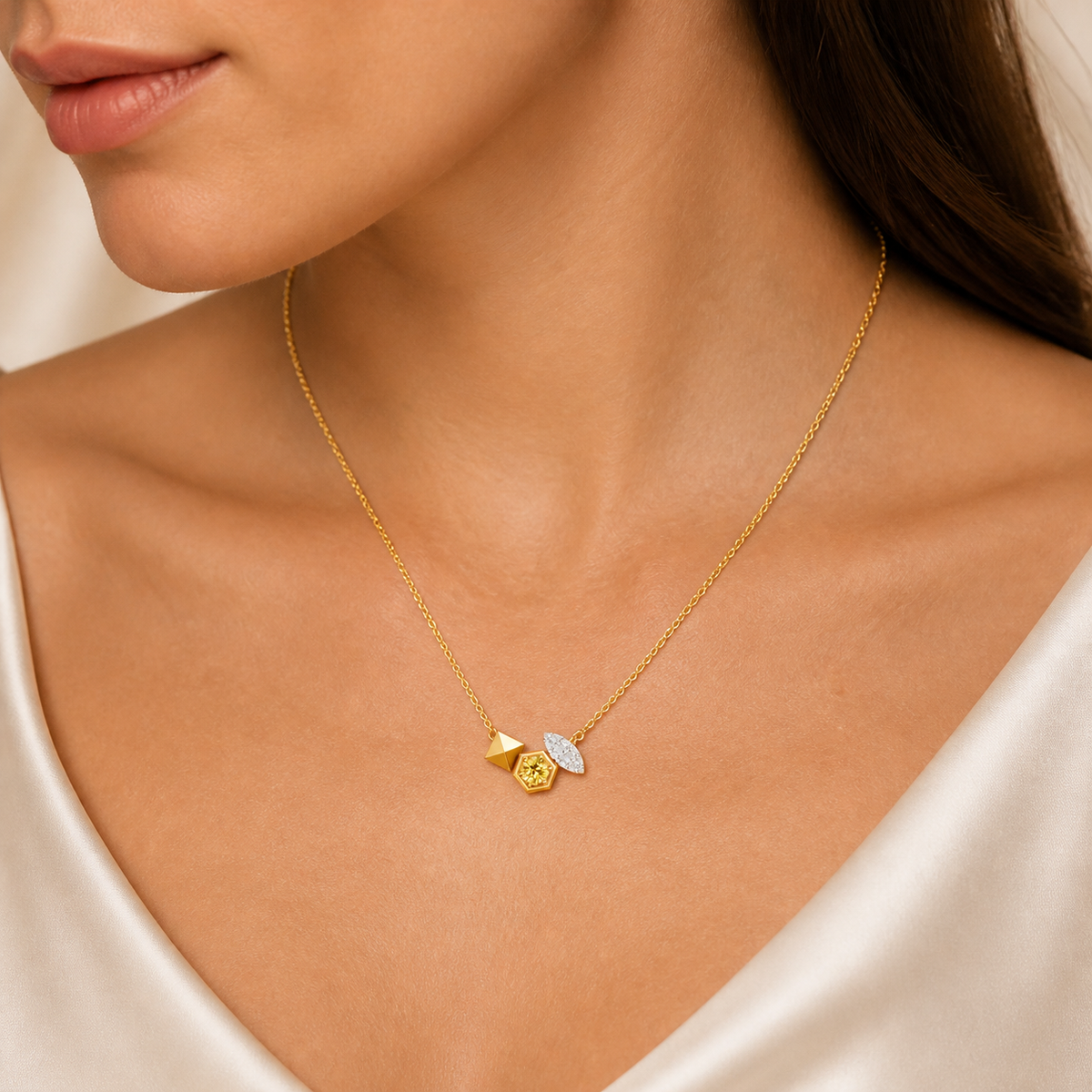 Gem Pop Golden Hexa Luminous Geometric Halo Pendant