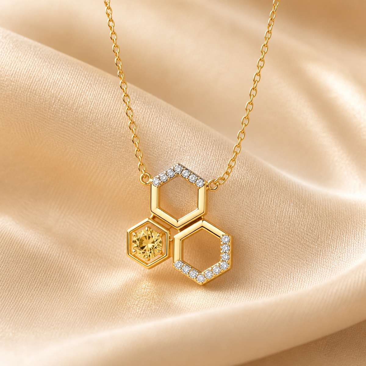 Gem Pop Golden Gleam Linked Hexagon Pendant