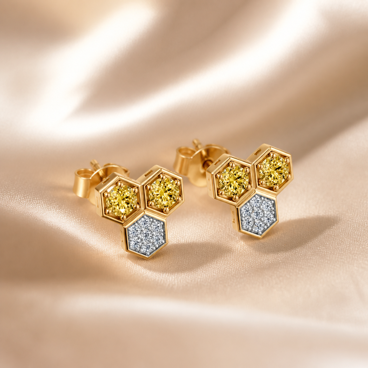 Gem Pop Golden Trio Hexagon Spark Studs