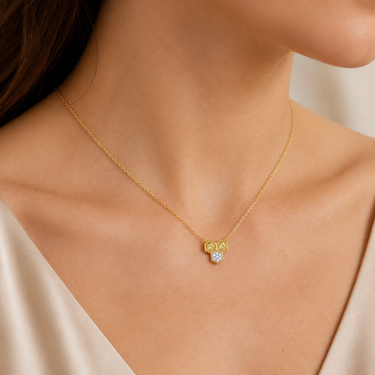 Gem Pop Golden Trio Hexagon Spark Pendant