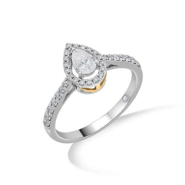 Zen Pirlanta Paved Pear Solitaire Ring - Zen Diamond India