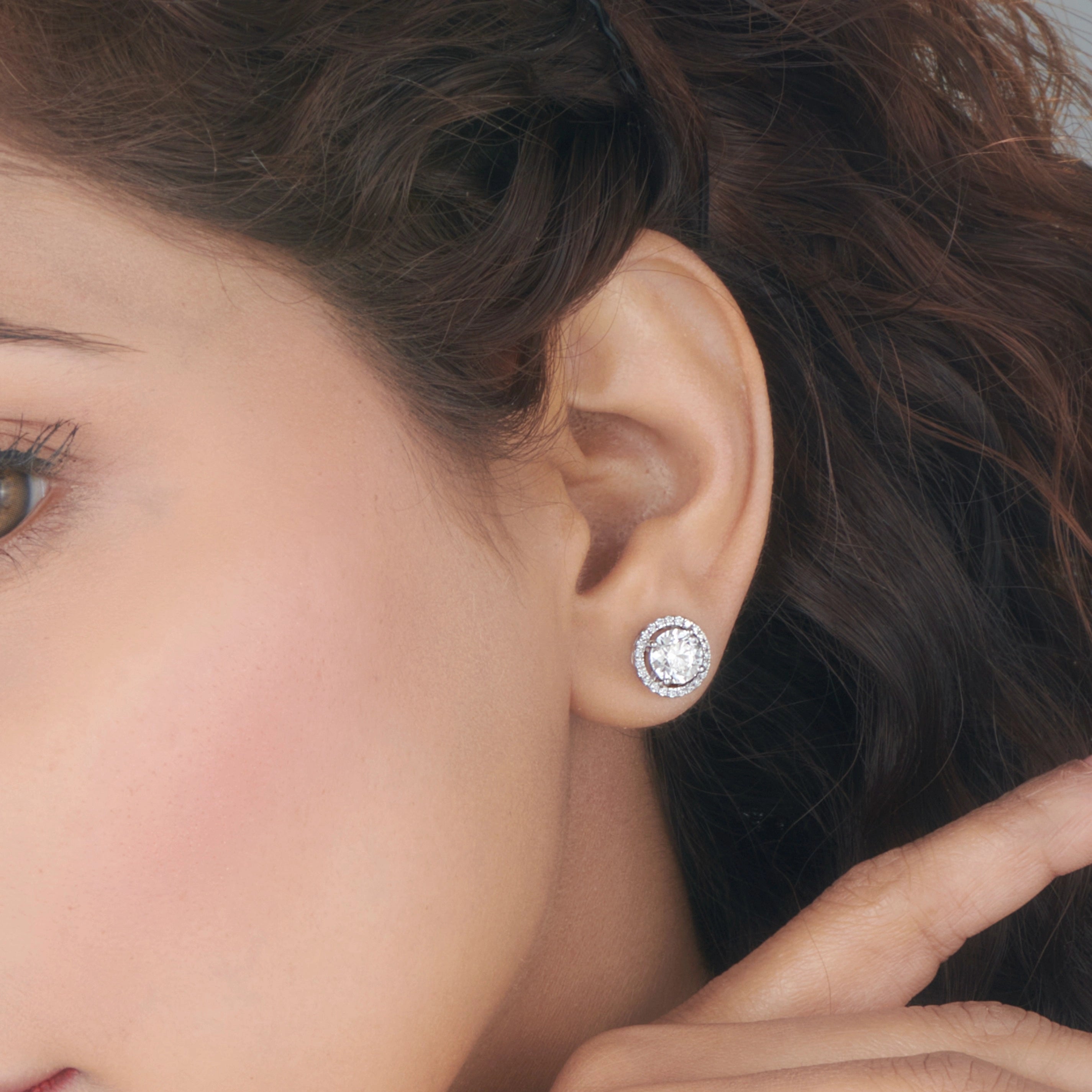 Solitaire Radiant Halo Sparkle Studs - Zen Diamond India