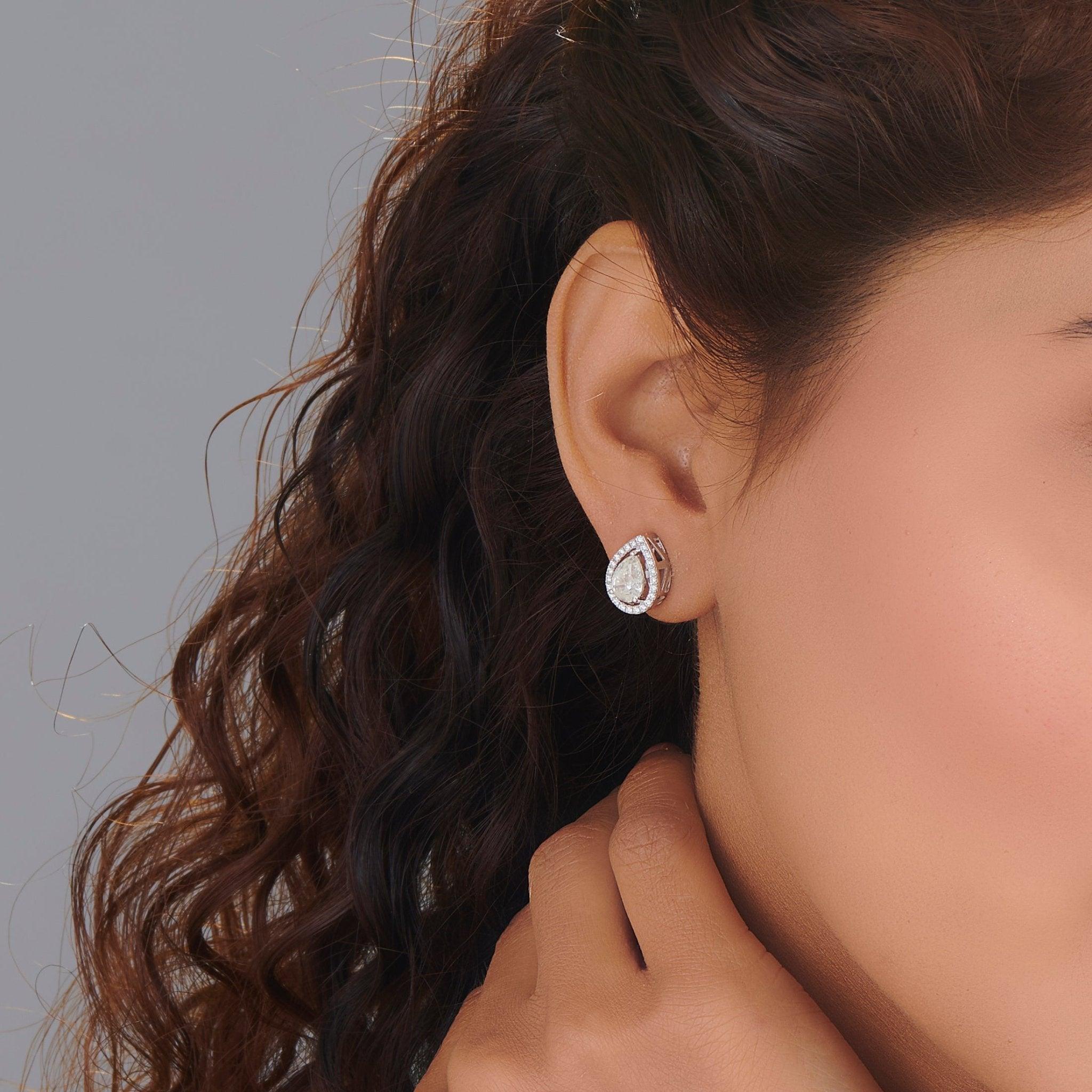 Zen Pirlanta 0.70 cts Pear Halo Solitaire Earrings