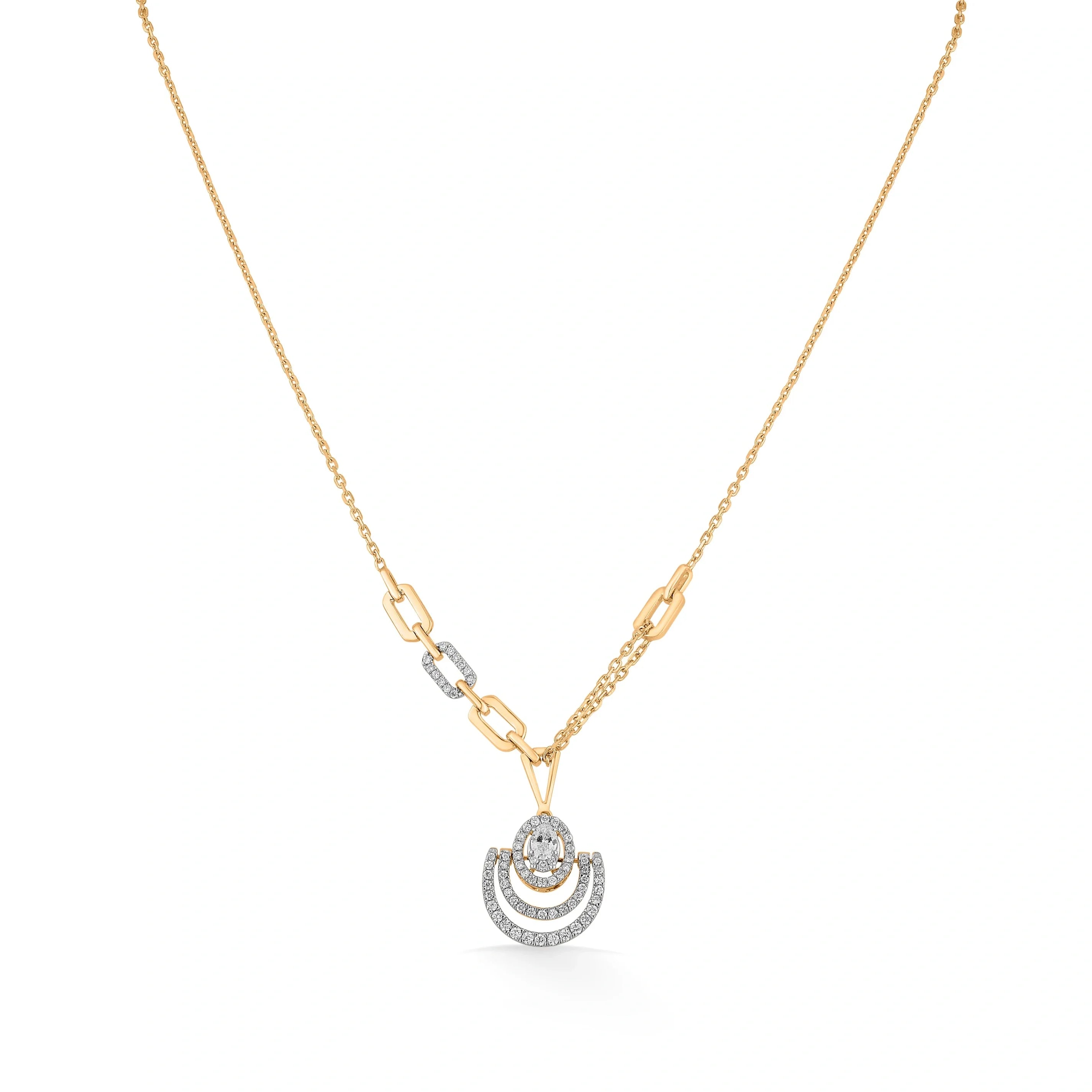 Golden Radiance Oval Halo Glam Necklace - Zen Diamond India